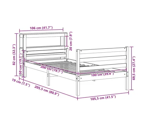 Gultas Rāmis Ar Galvgali, 100X200 Cm, Priedes Masīvkoks Vidaxl