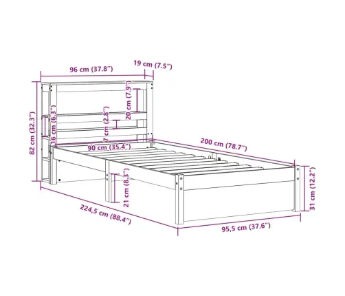 Gultas Rāmis Ar Galvgali Bez Matrača, Balts, 90X200 Cm Vidaxl