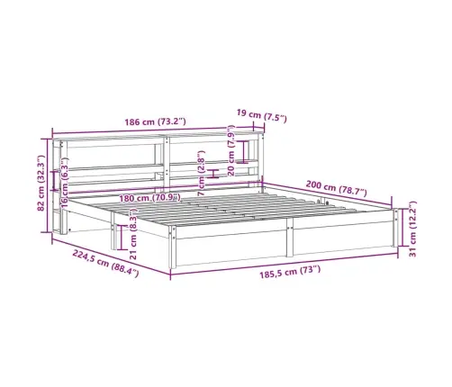 Lovos Rėmas Su Galvūgaliu, 180X200cm Pušis