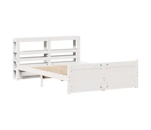 Gultas Rāmis Ar Galvgali, Balts, 135X190 Cm, Priedes Masīvkoks Vidaxl
