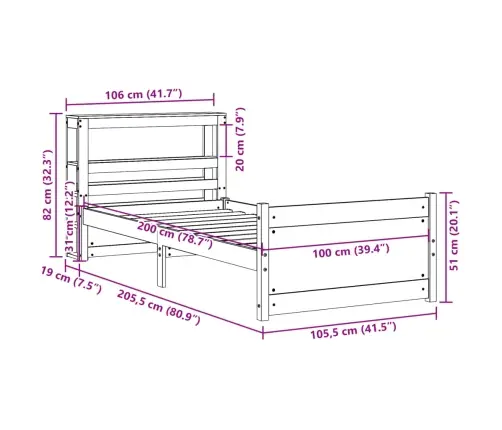 Lovos Rėmas Su Galvūgaliu, 100X200cm Pušies Medienos Masyvas