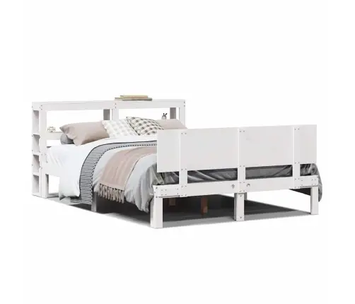 Gultas Rāmis Ar Galvgali, Balts, 135X190 Cm, Priedes Masīvkoks Vidaxl