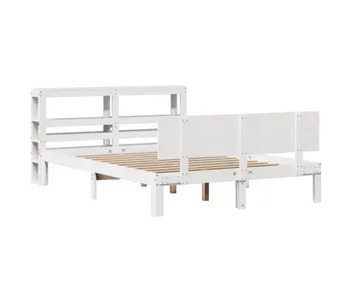 Gultas Rāmis Ar Galvgali, Balts, 135X190 Cm, Priedes Masīvkoks Vidaxl