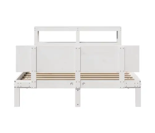 Gultas Rāmis Ar Galvgali, Balts, 135X190 Cm, Priedes Masīvkoks Vidaxl