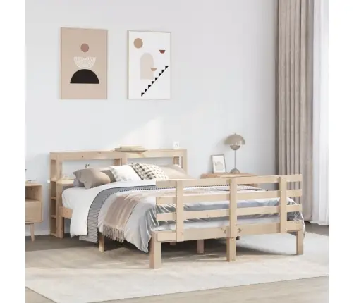 Gultas Rāmis Ar Galvgali, 140X190 Cm, Priedes Masīvkoks Vidaxl