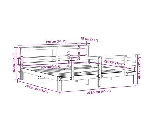 Voodiraam Peatsiga Ilma Madratsita Valge 200X200 Cm