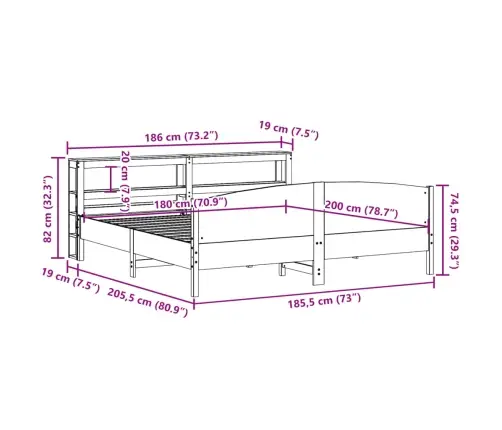 Gulta Bez Matrača, 180X200 Cm, Priedes Masīvkoks Vidaxl