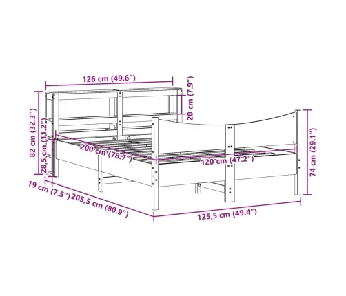Lovos Rėmas Su Galvūgaliu, 120X200cm Pušies Medienos Masyvas