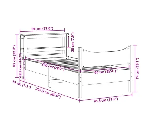 Gultas Rāmis Ar Galvgali, Priedes Masīvkoks, 90X200 Cm Vidaxl