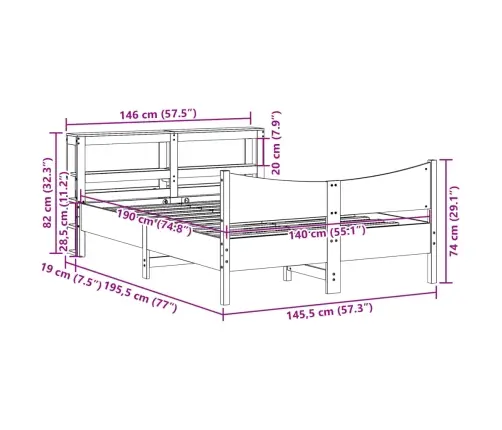 Voodiraam Peatsiga, Valge, 140 X 190 cm Männipuit