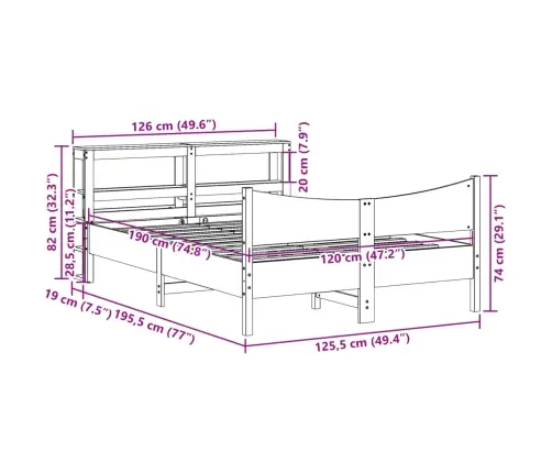 Voodiraam Peatsiga, Vahapruun, 120 X 190 cm Männipuit