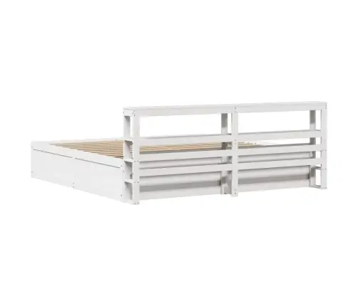 Gultas Rāmis Ar Galvgali, Balts, 200X200 Cm, Priedes Masīvkoks Vidaxl