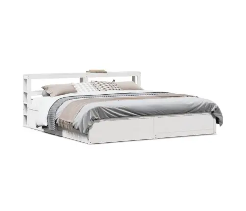 Gultas Rāmis Ar Galvgali, Balts, 180X200 Cm, Priedes Masīvkoks Vidaxl