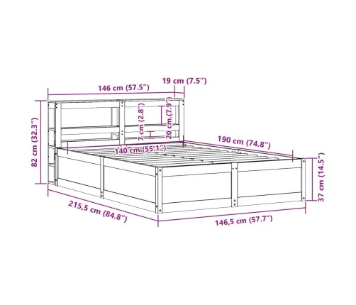 Lovos Rėmas Su Galvūgaliu, 140X190cm Pušies Medienos Masyvas