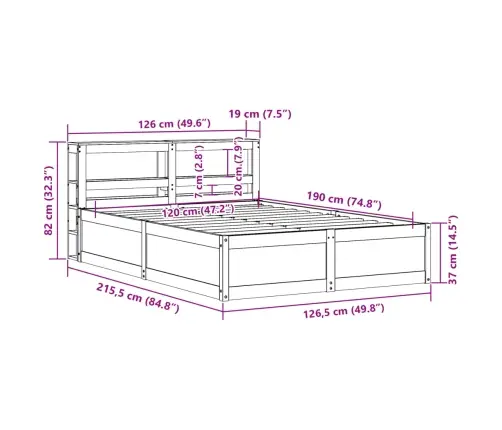 Gultas Rāmis Ar Galvgali, 120X190 Cm, Priede Vidaxl