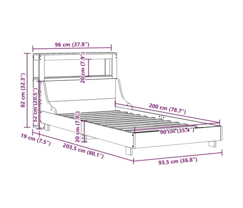 Voodiraam Ilma Madratsita, Vahapruun, 90 X 200 cm Männipuit