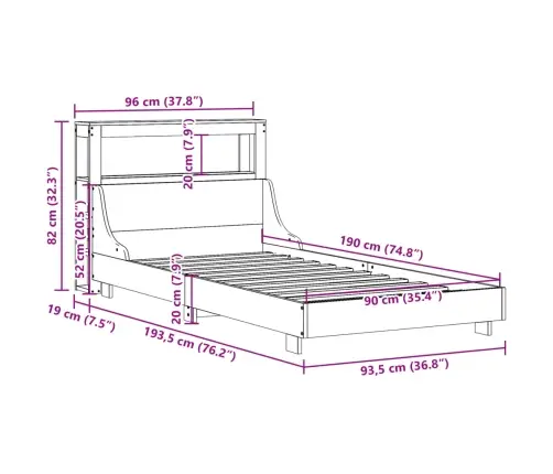 Voodiraam Ilma Madratsita, Valge, 90 X 190 cm Männipuit