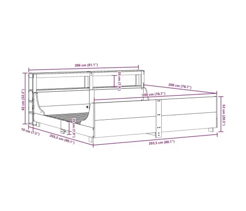 Gulta Bez Matrača, Vaska Brūnas, 200X200 Cm, Priedes Masīvkoks Vidaxl