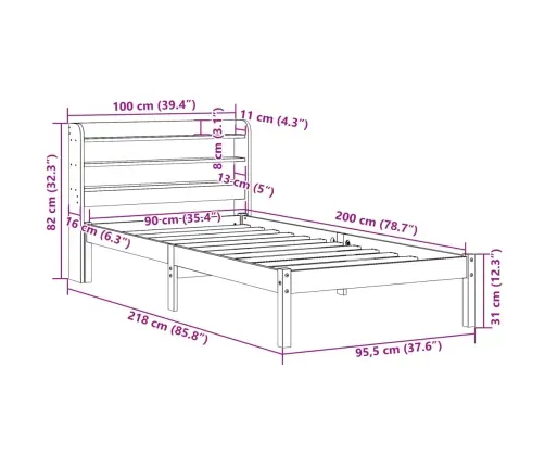 Gulta Bez Matrača, Balts, 90X200 Cm, Priedes Masīvkoks Vidaxl