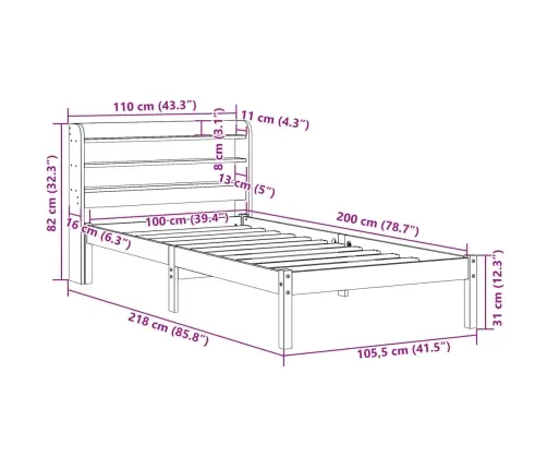 Voodi Ilma Madratsita, 100 X 200 cm Männipuit