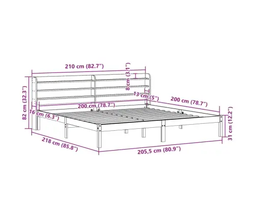 Voodiraam Peatsiga, Vahapruun, 200 X 200 cm Männipuit