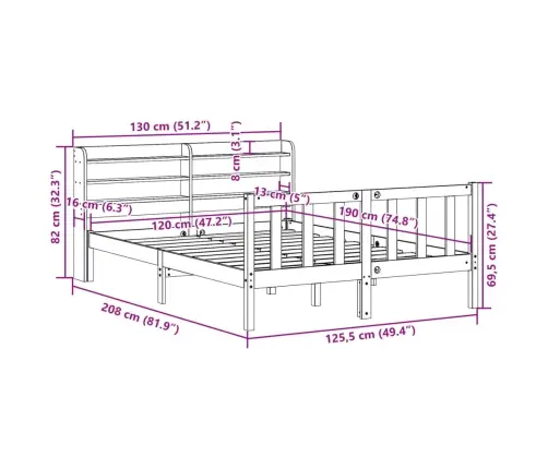 Gulta Bez Matrača, Balts, 120X190 Cm, Priedes Masīvkoks Vidaxl