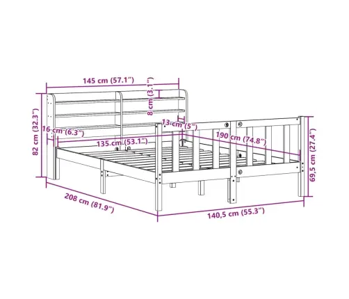 Lovos Rėmas Be Čiužinio, 135X190cm Pušies Medienos Masyvas