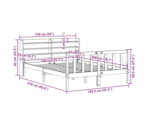 Gulta Bez Matrača, Balts, 140X200 Cm, Priedes Masīvkoks Vidaxl