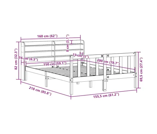Lovos Rėmas Be Čiužinio, 150X200cm Pušies Medienos Masyvas