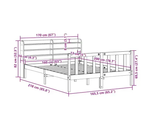 Voodiraam Peatsiga, Vahapruun, 160 X 200 cm Männipuit