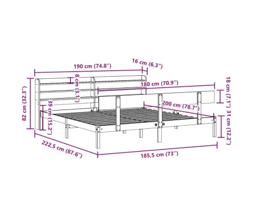 Gulta Bez Matrača, Balts, 180X200 Cm, Priedes Masīvkoks Vidaxl