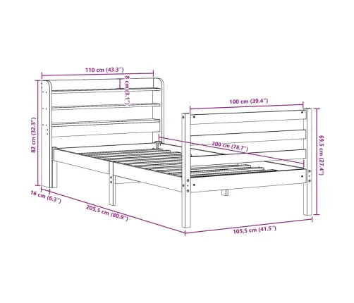 Voodiraam Peatsiga, 100 X 200 cm Männipuit
