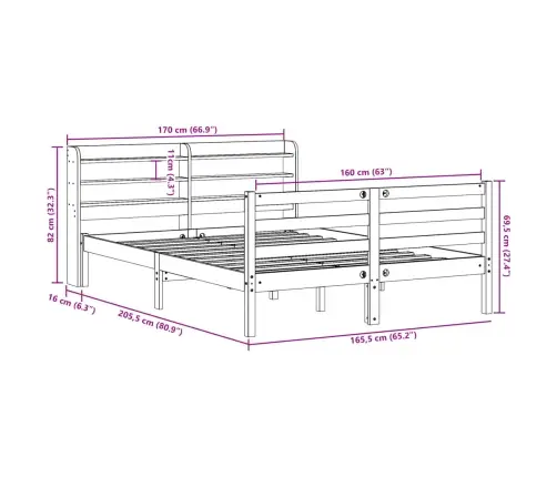 Gultas Rāmis Ar Galvgali, 160X200 Cm, Priedes Masīvkoks Vidaxl
