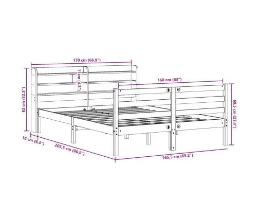 Gultas Rāmis Ar Galvgali Bez Matrača, Balts, 160X200 Cm Vidaxl