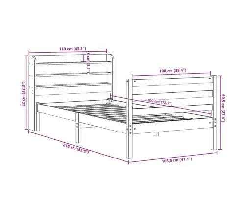 Voodi Ilma Madratsita, Vahapruun, 100 X 200 cm Männipuit