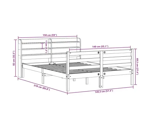 Gulta Bez Matrača, Vaska Brūnas, 140X200 Cm, Priedes Masīvkoks Vidaxl