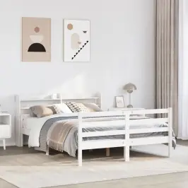 Lovos Rėmas Su Galvūgaliu, Baltas, 135X190cm Pušies Masyvas