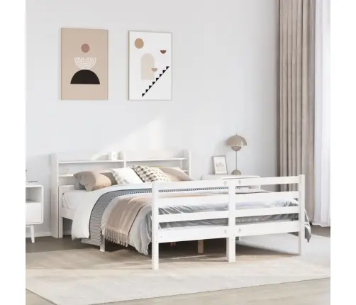 Voodiraam Peatsiga, Valge, 150 X 200 cm Männipuit