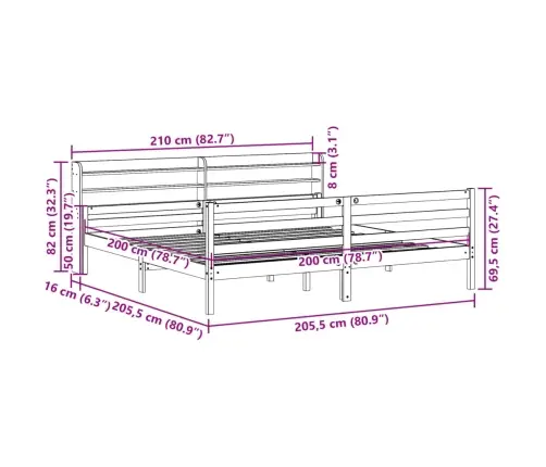 Gultas Rāmis Ar Galvgali, 200X200 Cm, Priedes Masīvkoks Vidaxl