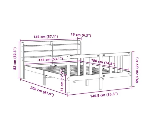 Voodiraam Peatsiga, 135 X 190 cm Männipuit