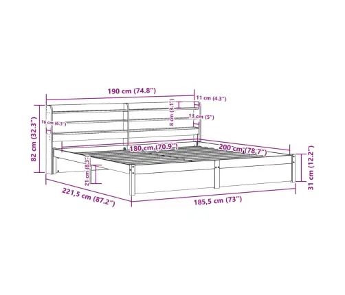 Voodiraam Peatsiga, 180 X 200 cm Männipuit