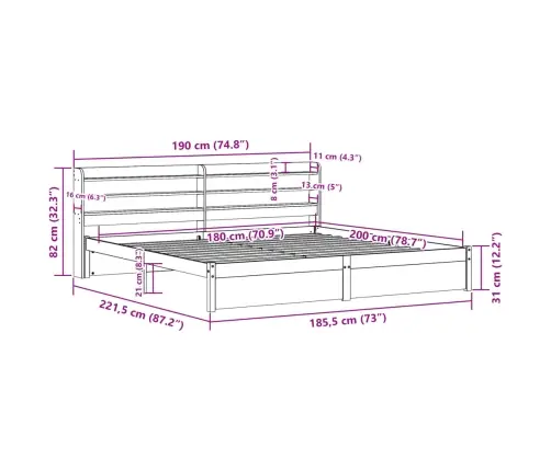Voodiraam Peatsiga Ilma Madratsita Valge 180X200 Cm