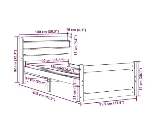Voodiraam Peatsiga, 90 X 190 cm Männipuit