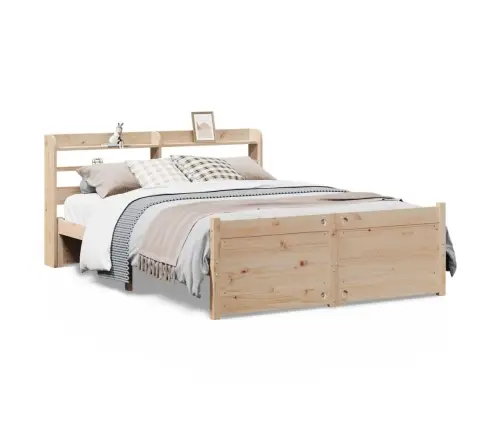 Gultas Rāmis Ar Galvgali, 135X190 Cm, Priedes Masīvkoks Vidaxl