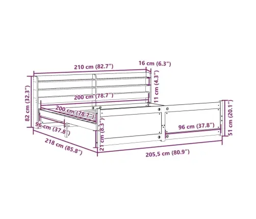 Gultas Rāmis Ar Galvgali, 200X200 Cm, Priedes Masīvkoks Vidaxl