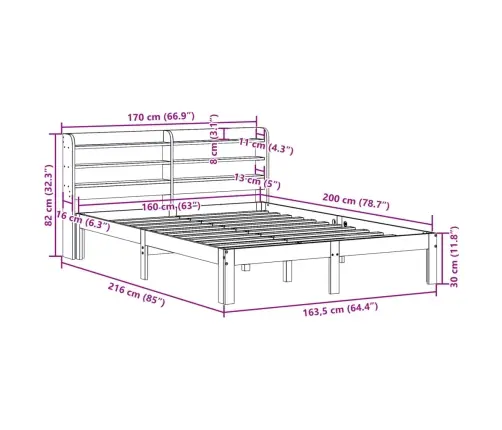 Voodiraam Peatsiga, 160 X 200 cm Männipuit Voodiraam Peatsiga, 160 X 200 cm Männipuit