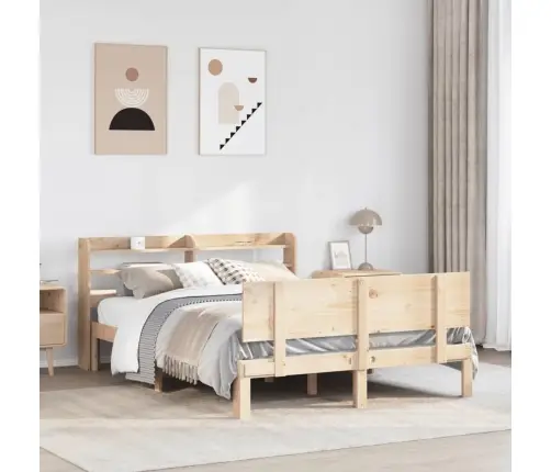 Gultas Rāmis Ar Galvgali, 135X190 Cm, Priedes Masīvkoks Vidaxl