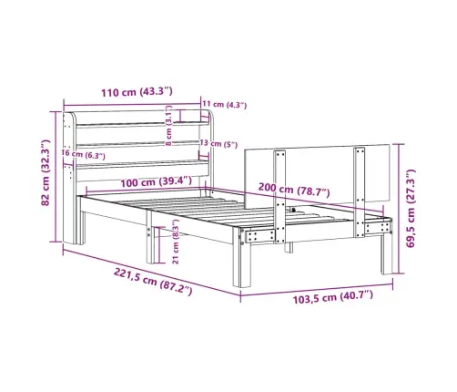 Voodiraam Peatsiga, 100 X 200 cm Männipuit