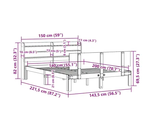 Voodiraam Peatsiga Ilma Madratsita Valge 140X200 Cm