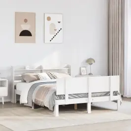 Voodiraam Peatsiga, Valge, 150 X 200 cm Männipuit